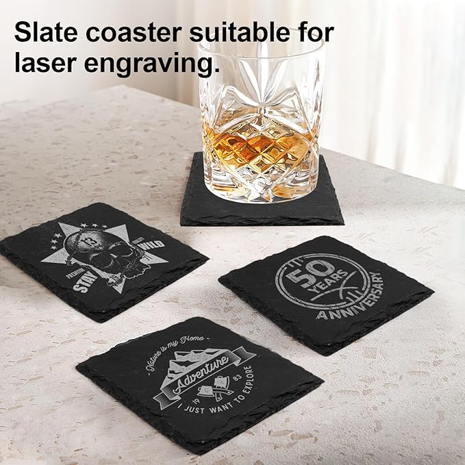 24 Pieces Slate Coasters, Dhfsleo Size 4 x 4 inch Black Coasters Stone Coaster Set, Square，Perfect for use in Your Home, Office, Kitchen,bar,Christmas or Anywhere.