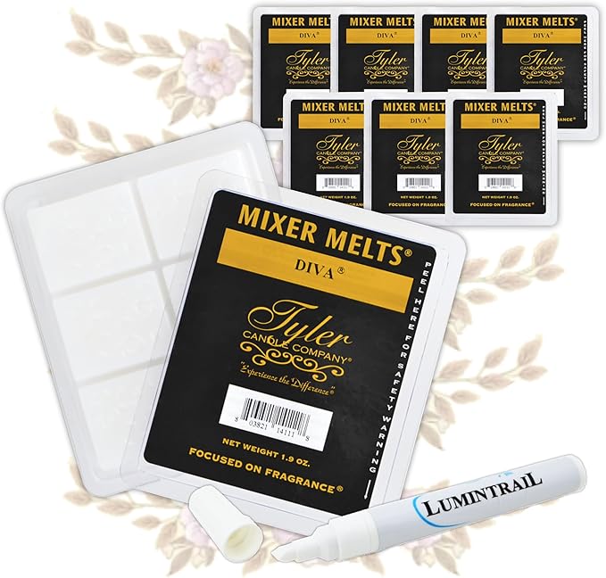 Tyler Candle Mixer Melts, Diva Scent, Set of 8 Scented Wax Tarts for Wax Warmers (6 Tarts per Bar, 48 Tarts Total)- Bundle with a Stain Remover Pen - Wax Melt Warmer for Home Fragrance