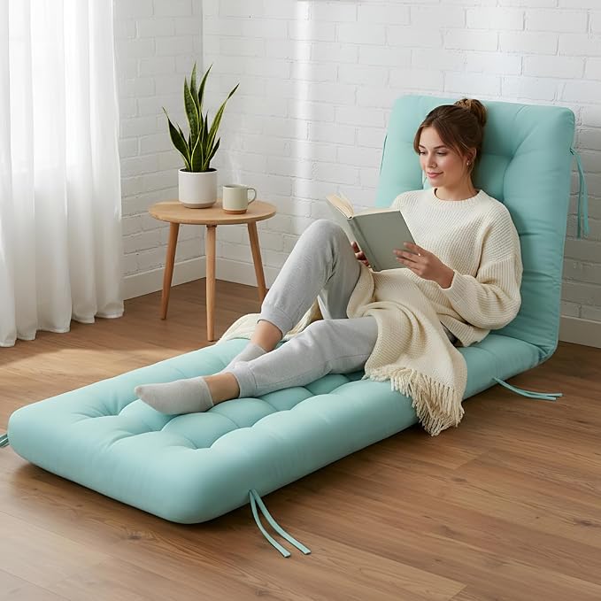 Vercraft Long Floor Cushion Large Floor Cushion with Brushed Cotton 74.8 x 27.5 x 3.15 in Jumbo Lounger Pillow for Outdoor Indoor Bay Window Meditation Yoga Reading Sleeping(1 Pc,Cyan)