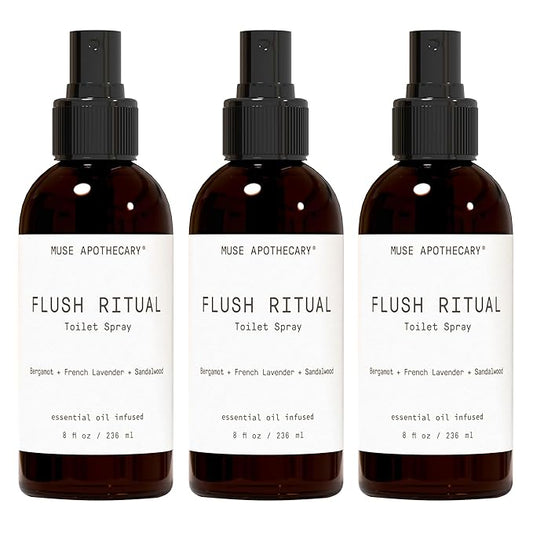Muse Apothecary Flush Ritual - Aromatic & Refreshing Toilet Spray, Use Before You Go, 8 oz, Infused with Natural Essential Oils - Bergamot + French Lavender + Sandalwood, 3 Pack
