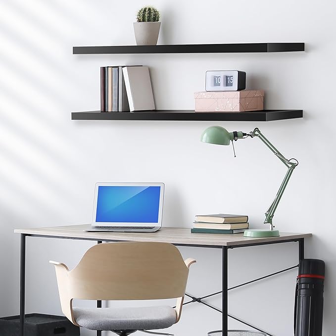 Sorbus Floating Shelves for Wall - 48 Inch Long Bathroom Shelves, Wall Decor for Bedroom, Kitchen, Living Room & Book Storage - Mounted Floating Shelf with Invisible Brackets (Black, 3 Pack)