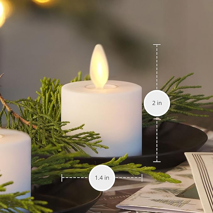 Luminara Moving Flame LED Flameless Tealight (1.4" x 2") Remote Ready Battery Operated Plastic LED Flameless Tea Light - Smooth Matte - Pearl Ivory (2-Pack White)