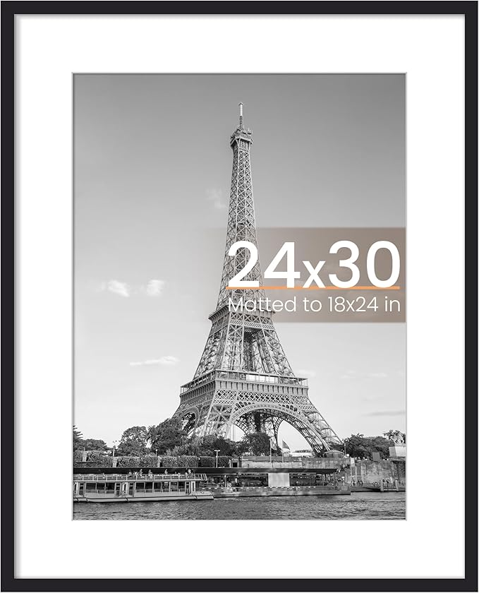 upsimples 24x30 Puzzle Frame, Display Pictures 18x24 with Mat or 24 x 30 Without, Wall Hanging Poster Frames, Black, 1 Pack