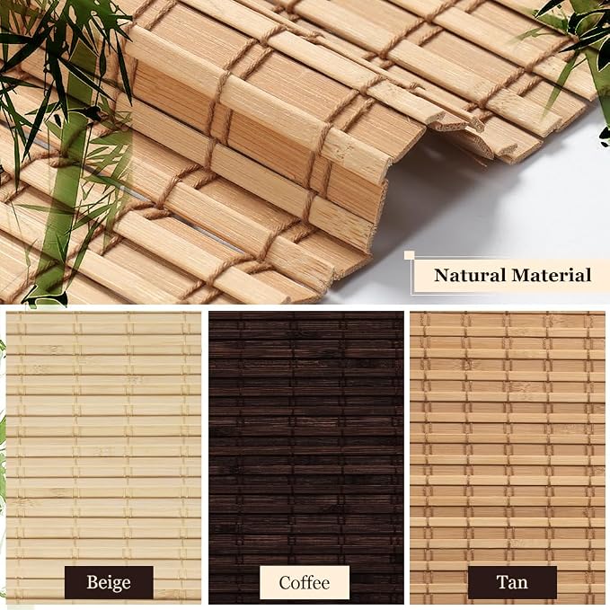 LUCKUP Cordless Bamboo Roman Blinds Shades for Indoor Windows-Blackout Room Darkening Roman Blinds with 6" Valance Cover Enhanced Privacy, 32" W x 64" H