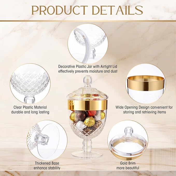 3 Pcs Apothecary Jar with Lid Decorative Crystal Candy Jar for Candy Buffet Bathroom Storage Canisters Wedding Organization Canisters for Home