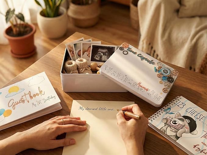 Time Capsule: White Metal Memory Box with a Beautiful Design to Treasure Special Moments/Gift for Babies,Kids & Adults/Creates Lasting Memories and a Family Legacy/Unisex/9 x 6 x 2.5 Inch. (Black)