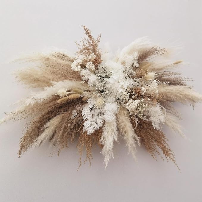 Natural Dried Flower Wall Swag – Boho Pampas Grass DIY Arch Decor Kit, Rustic Cloud Arrangement(Rustic Pampas Spray)