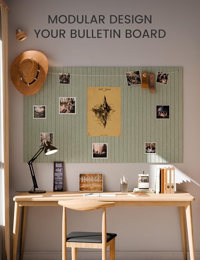 Fluxynara Large Felt Bulletin Board 36" x 24" Cork Board Alternative-6 Pack with 40 Safe Removable Adhesive Tabs, Cork Boards for Walls Cork Board for Home Office Classroom Pin Board - Sage Green