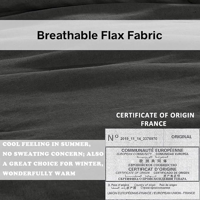 Simple&Opulence 100% French Linen Euro Shams with Embroidery (26'' x 26'') - Pack of 2 - Pre Washed Solid Color Natural Flax Soft Breathable - Dark Grey