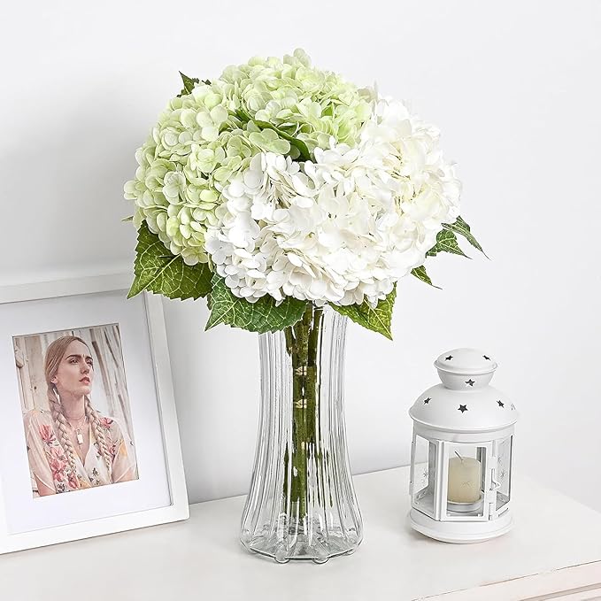 MARTINE MALL 4Pcs 21in Hydrangea Artificial Flowers, Latex Real Touch Hydrangeas Lifelike Large Hydrangea Flowers for Home Decor Party Arrangements Wedding Bouquets Centerpieces (Light Green)
