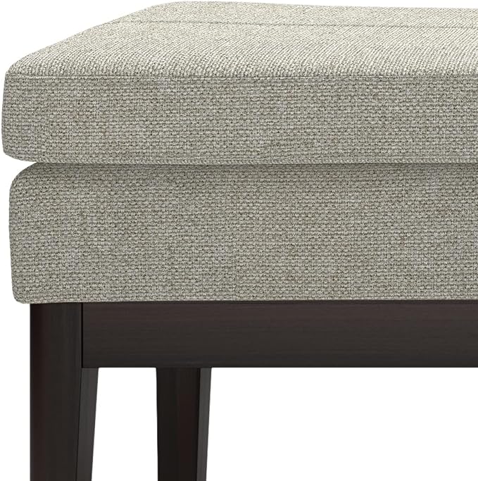 SIMPLIHOME Carlson Ottoman Bench - 45 inch Wide Upholstered Vegan Leather Rectangle Ottoman in Greige, Mid Century Modern Bench for Bedroom, Entryway or Living Room with Padded Seat