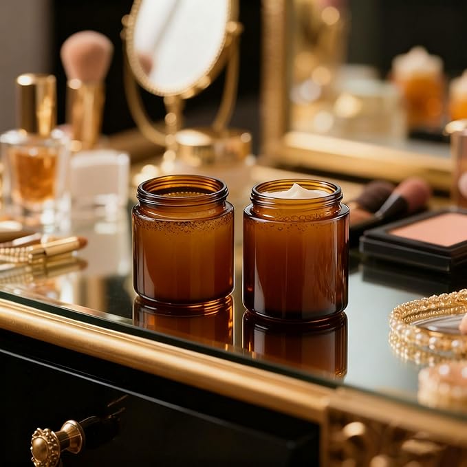 Norme 24 Pieces 16 oz Glass Jars with Lids Empty Storage Containers Leakproof Round Cosmetic Jars for Storing Lotions Powder Ointments Making(Amber)