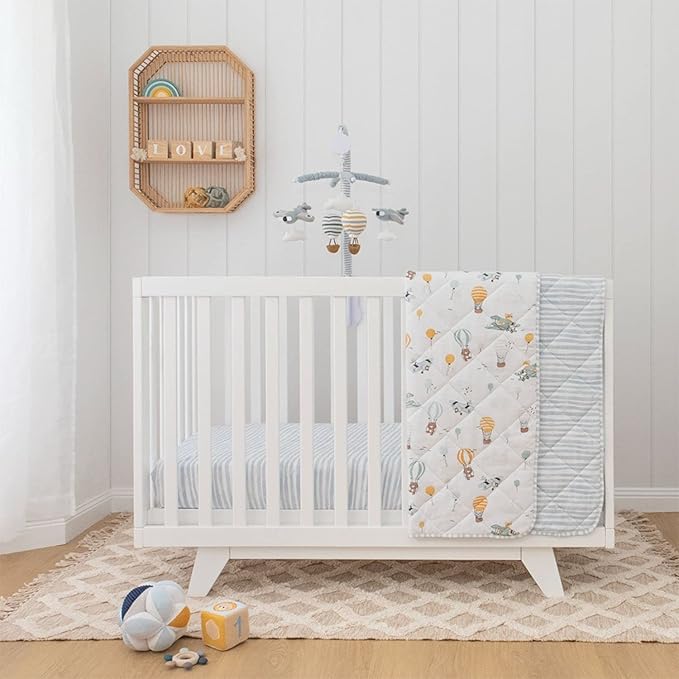 Baby Crib Mobile for Boys - Up Up and Away - Premiun Musical Nursery Decor, Sky Hot Air Balloon, Clouds & Planes, Calming Music Soother with 12 Lullabies - Essential & Perfect Gift by Living Textiles