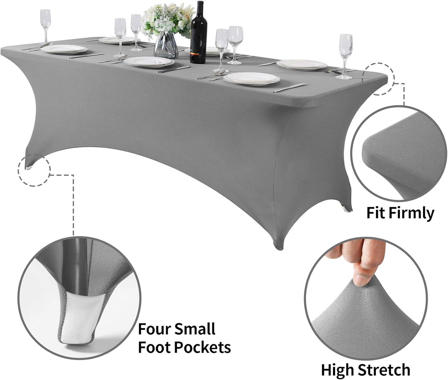 2Pack Spandex Table Cover for 8FT or 4ft or 6ft Table Universal Fitted Stretch Tablecloth for Party, Banquet, Wedding and Events-Gray