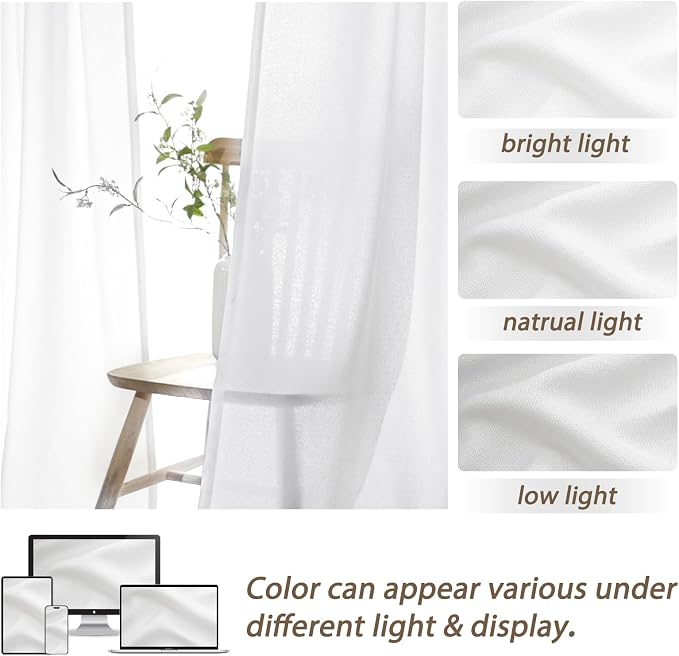 PleatedDrapes White Curtains 90 Inches Long, Pretty Closet Linen Curtain for Open Closet/Living Room Standard Window Curtain Lengths Coastal Light Filtering Semi Sheer Burgs 2 Panels Set (W40 xL90)