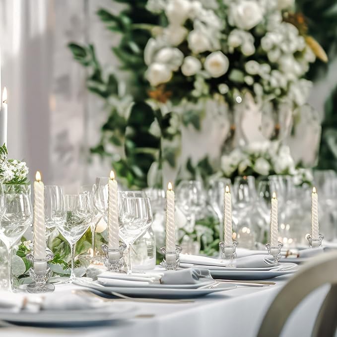 84 Pcs Clear Glass Candlestick Holders Taper Candle Holder Bulk 2.5 Inch Candle Stick Holder for Table Centerpiece Mantel Wedding Housewarming Gift Rustic Vintage Valentines Dinning Decoration (Clear)