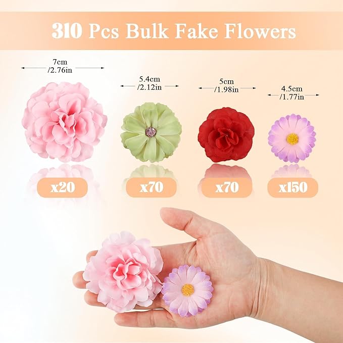 310Pcs Fake Flower Heads Mini Artificial Flower Bulk Silk Flowers for Decoration Small Faux Flower Heads Fabric Daisy Buds Floral for Crafts DIY Wedding Party Baby Shower Home Decor (Bright Colors)
