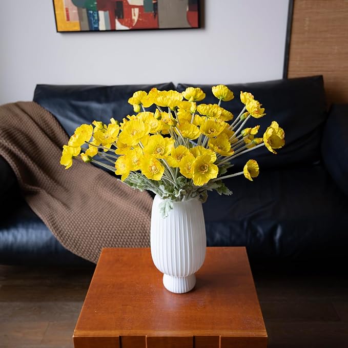 DUYONE Artificial Flowers 6 Stems Poppy Silk Bouquet,for Wedding, Home, Party Decoration,Table Centerpiece Arrangement(Yellow)