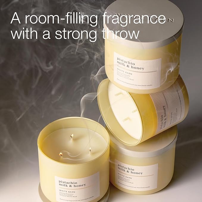 Bath & Body Works 3-Wick Candle, Pistachio Milk & Honey Candle, Strong Throw, Long-Lasting Burn Up to 45 Hours, Exclusively Fragranced Soy Wax Blend, 14.5 oz - 2 Pack