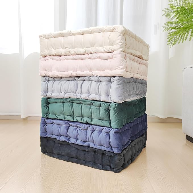 Square Floor Pillows, Large Floor Cushion for Adults Kids, Meditation Floor Pillow Seating Cushion with Shredded Memory Foam and Silk Wadding, 20"x20"x5" Blush 2 Count