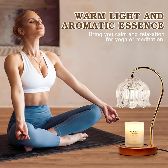 Funistree Flower Candle Warmer Lamp with Timer, Dimmable Candle Lamp Warmer, Christmas Birthday Gifts for Women Mom Her, Housewarming Home Decor, Lotus Wax Warmer for Yankee Candles - Clear Lily