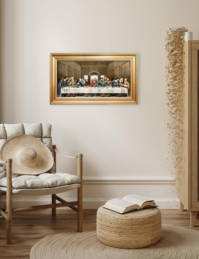 DECORARTS - The Last Supper by Leonardo Da Vinci Giclee Reproducation, Giclee Prints Acid Free Cotton Canvas with Matching Gold Solid Wooden Frame. Total Framed Size: 28.5" W x 16.5" H