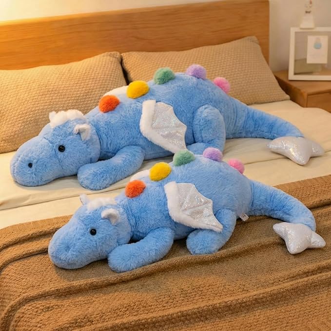 ARELUX Large 50in 3Lb Cute Dragon Stuffed Animals Plush Toy Soft Sky Blue Pterosaur Plushie Giant Fuzzy Dinosaur Pillow Plushies with White Wings Cuddly for Friends