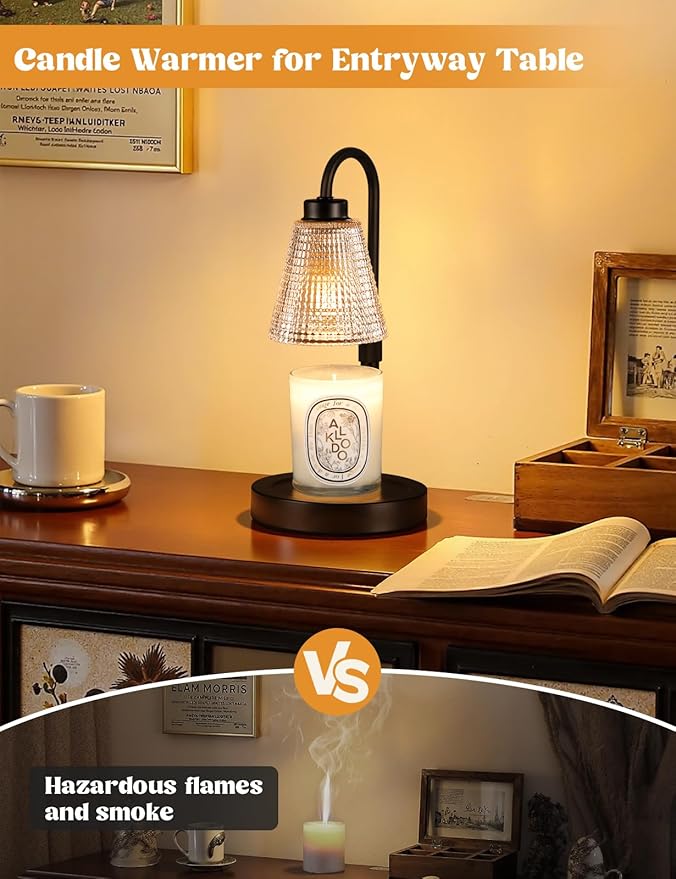 Big Black Candle Warmer Lamp with Timer, Dimmable Candle Warmer for Home Decor, Height Adjustable Candle Lamp for Jar Candles, Birthday Gifts for Women Mom, House Warming Gifts New Home