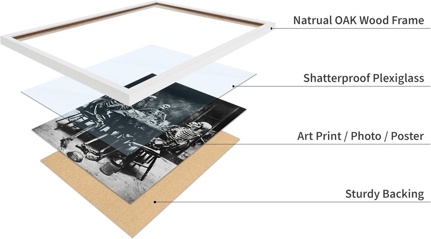 Poster Master Vintage Photograph Poster - Retro Daguerreotype Print - Gift for Artist, Friend - Skeletons Smoking at Table, Dinner Party, Goth - Wall Decor for Home, Dorm, 11x14 White Framed