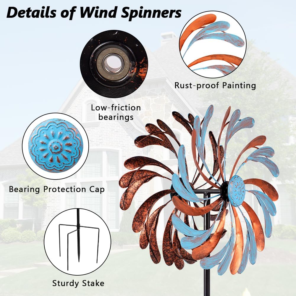 Viveta Wind Spinner for Yard and Garden, Metal Windmill Spinning Kinetic Wind Spinners for Outside Yard Patio Lawn Decor 13”D*57.5“H