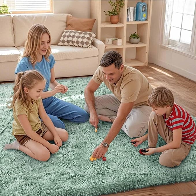 FinRèc Light Green Rug for Bedroom Living Room, 4x6 Feet Fuzzy Shaggy Area Rug, Non-Slip Fluffy Furry Rugs for Kids Room Dorm Room Home Decor, Indoor Plush Floor Carpet