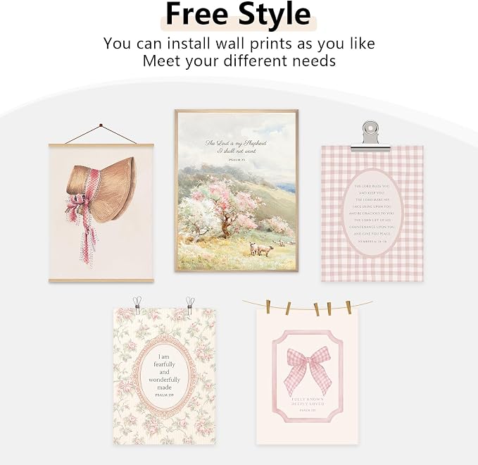 Christian Nursery Wall Art Bible Verse Canvas Wall Decor Pink Vintage Girls Nursery Poster Scripture Floral Bow Print Coquette Room Decor Pictures Jesus Artwork for Bedroom 12x16x6 Inch Unframed
