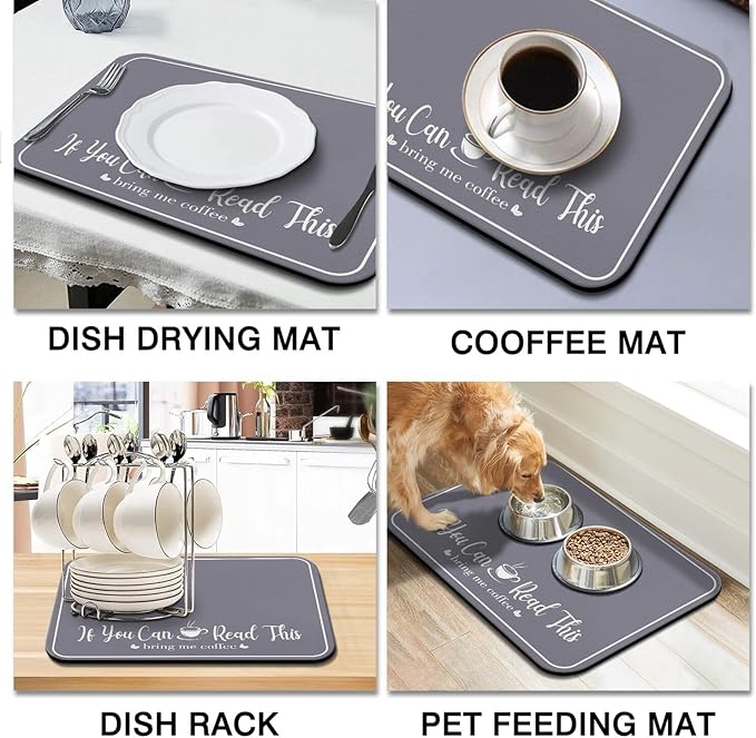 Coffee Bar Mat for Countertops 18inx24in,Absorbent Hide Stain Anti-Slip Cafe Bar Accessories Fit Under Coffee Machine Mat,dish drying mats for kitchen