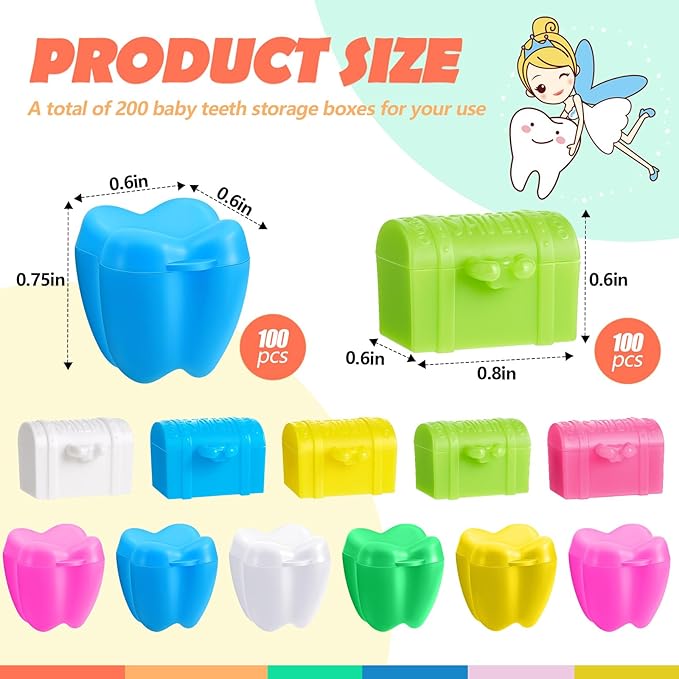 Pinkunn 200 Pcs Colorful Tooth Savers Box Plastic Tooth Holders Bulk for Boys Girls Kids Keepsake Goodie Bag Fillers Party Favor Dentist Office 7 Colors