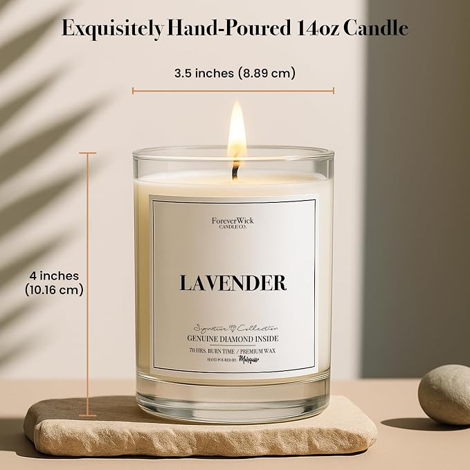 Lavender & Magnolia Surprise Candle with Diamond Inside | Foreverwick Candles | Scented Soy Candles Gifts for Women Aromatherapy Candle Wax | Romance Candles All-Natural Organic Soy Candle 14oz | 70h