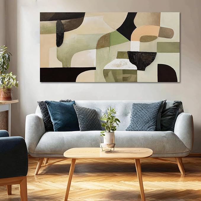 ZUNARE Modern Abstract Green and Beige Canvas Ceramic vessel form Wall Art Minimalist Color Block Artwork Contemporary Painting for Living Room Bedroom Office Wall Decor 24x48 Inch