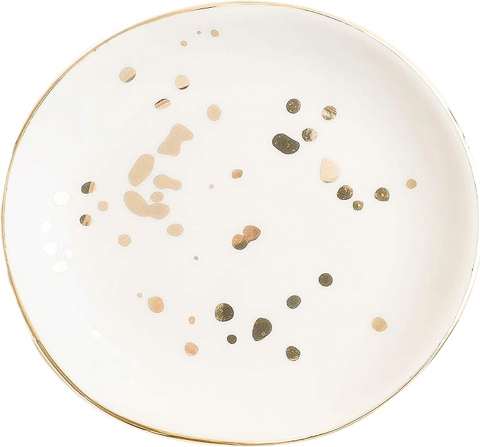 Sweet Water Decor Ring Dish Engagement - Ceramic Wedding Ring Dish for Bridal Shower - Ring Dishes for Women with White & Gold Speckled Decorative - Elegant Ring Dish Holder & Jewelry Organizer