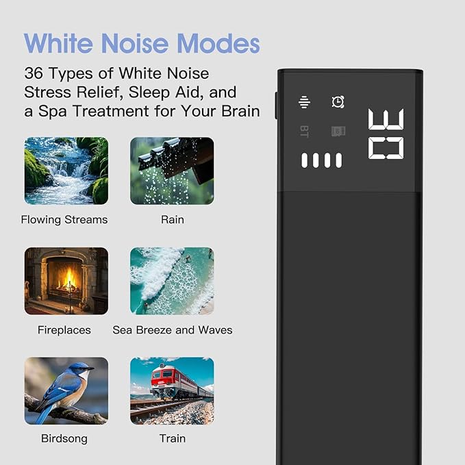 Under Pillow Bone Conduction Speaker for Sleeping – Bluetooth White Noise Sound Machine with Display, 36 Sleep Sounds, Timer, TF Card Support for Side Sleepers and Sleep Difficulties