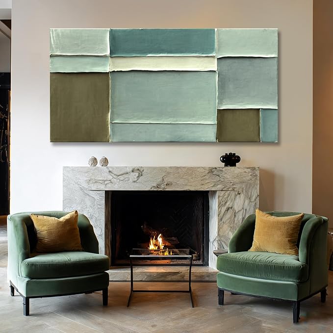 Hue7Art Modern Abstract Green Canvas Wall Art Soft Neutral Color Hand Painting Block Design Minimalist Artwork for Living Room Bedroom Office Contemporary Decor 29x58 Inch