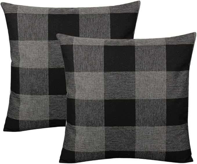 VAKADO Black and Grey Farmhouse Rustic Buffalo Plaid Decorative Throw Pillow Covers Retro Check Home Decor Cushion Cases for Couch Bed Sofa 24x24 Set of 2, Black and Gray