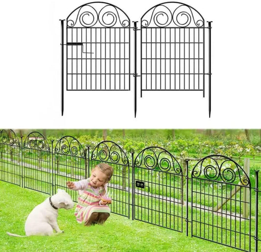 Tall Garden Animal Barrier Fencing with Gate, 32 Inch(H) 2 Panels Total Length 4.4 Ft Outdoor Dog Fence, Decorative Fence for Garden │Patented
