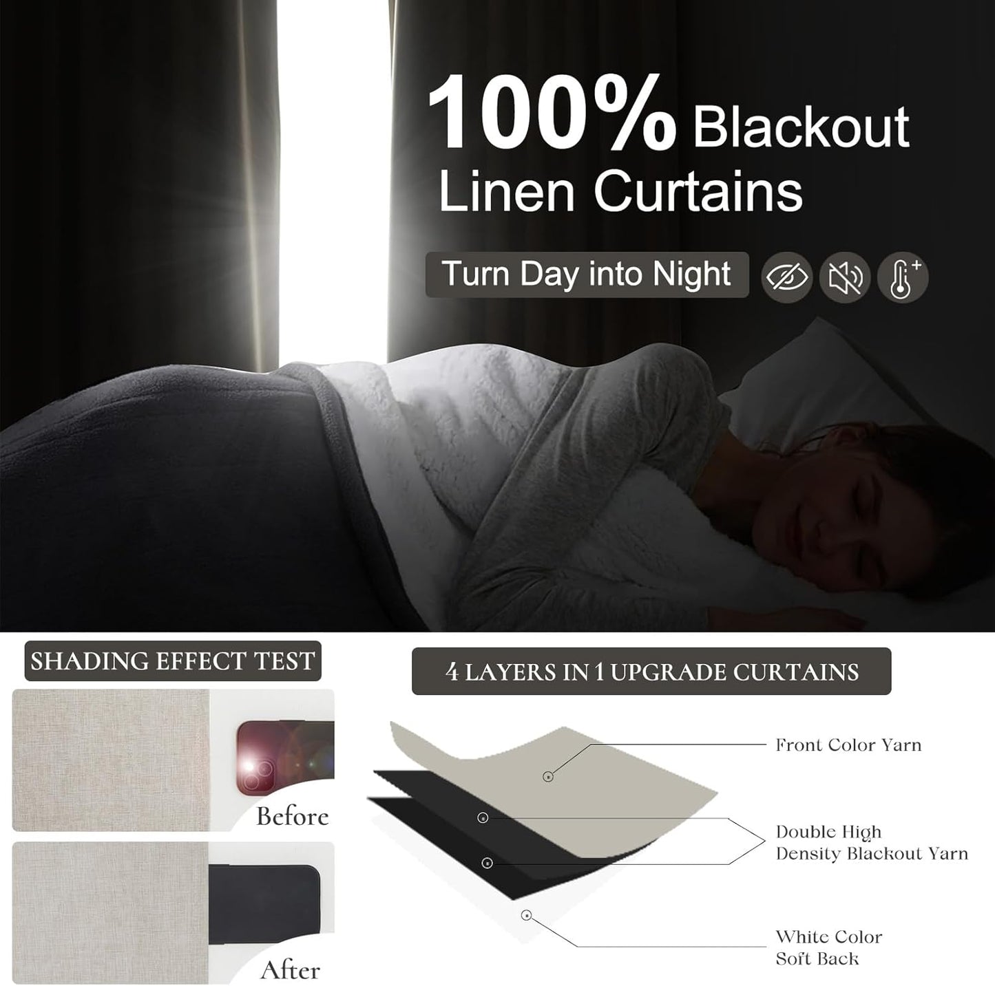 Primitive Curtain 112 Inch Long 2 Panels Burg,Pinch Pleated Cream Linen Blended Floor Length to Ceiling Traverse Curtains for Living Room Large Blackout Drapes Sun Blocking Window