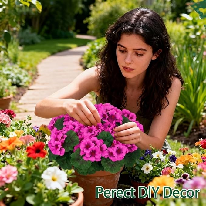 8 Pcs Artificial Geraniums Flowers for Outdoor Spring Summer Decor UV-Resistant & Realistic Silk Faux Plants for Garden Porch Patio Yard Balcony Home Kitchen Table Decoration, Rose Pink