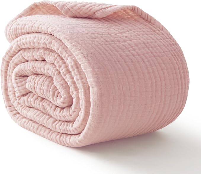 100% Cotton Muslin Blanket California King 120" x 90", 6 Layers Breathable and Lightweight Oversized Blankets for Bed, Soft Cooling Gauze Blanket for Adults All Season, Dusty Pink