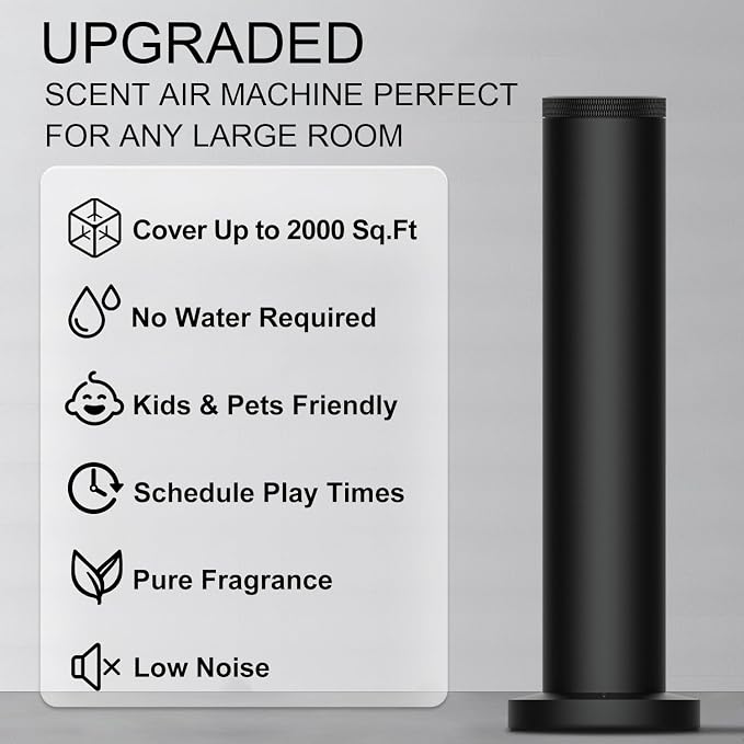 Wireless Hotel Scent Diffuser Starter Kit- Cordless Rechargeable Diffuser for Whole House - Hotel Scents Collection - App Control Waterless Essential Oil Diffuser for Large Room, Studio, Office(Black)