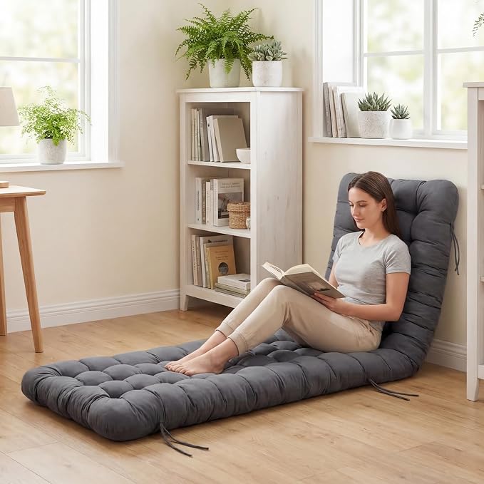 Wenqik Long Floor Cushion Large Floor Cushion with Brushed Cotton 74.8 x 27.5 x 3.15 in Jumbo Lounger Pillow for Outdoor Indoor Bay Window Meditation Yoga Reading Sleeping(Dark Gray)