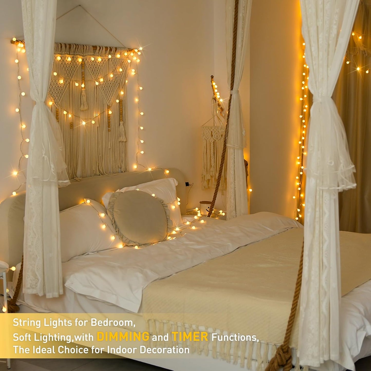 147ft Globe String Lights Indoor Outdoor Waterproof, 300 LED Christmas fairy Lights Plug in with Remote, Hanging Light for Classroom Bedroom Tent Camping Patio Wedding Party Garden Decor, Warm White