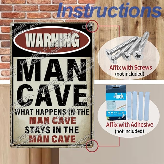 Vintage Man Cave Decor Signs – MAN CAVE RULES | 12x8″ Metal Sign for Man Cave, Garage, or Workshop Wall Decor – ManCave Accessories & Gifts for Men, 2357