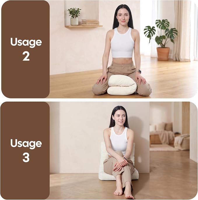 Meditation Cushion, Large Meditation Mat and Pillow for Sitting on Floor, 2-in-1 Portable Yoga Pillow, Tufted Corduroy Zabuton Cushion for Kneeling and Sitting and Knee Support, Beige