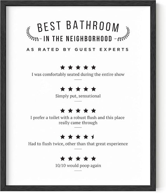HAUS AND HUES Funny Bathroom Decor – Would Poop Here Again Sign, Restroom Review Artwork, Humorous Wall Piece for Guest Washroom (16x20, Black Frame)